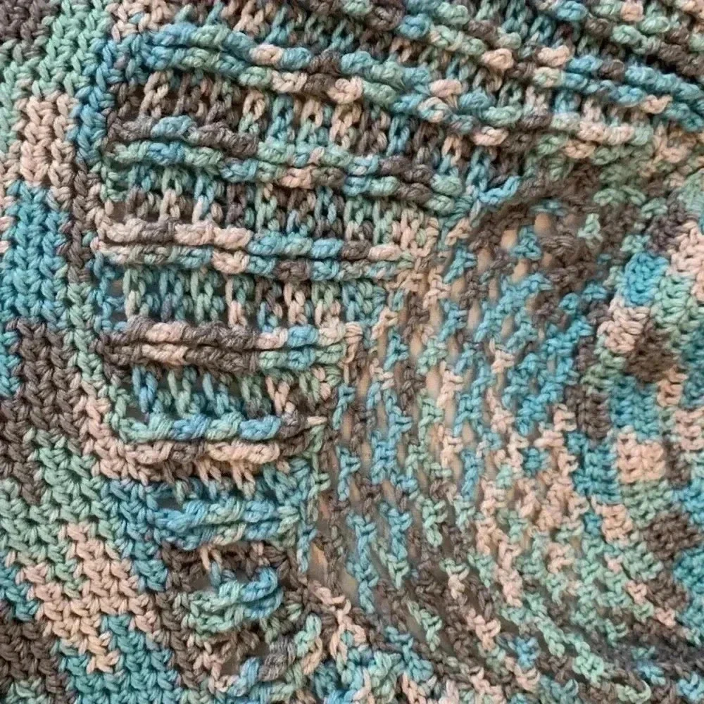 New Afghan Blanket Throw Handmade Crochet Variegated Blue Teal Gray 4.5’ Round